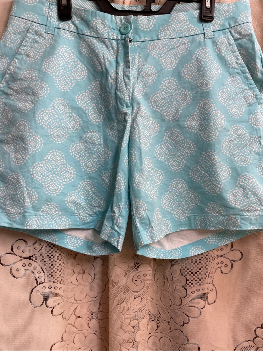 Crown & Ivy Aqua Blue Printed Women's Shorts Size 14